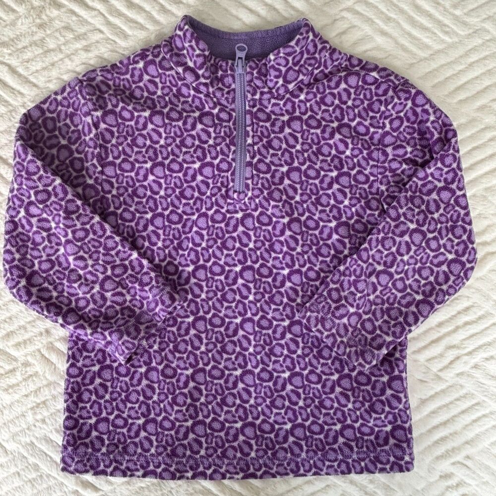 Hanna Andersson Girls Size 4 Purple Print Half Zip Fleece Pullover Jacket Top